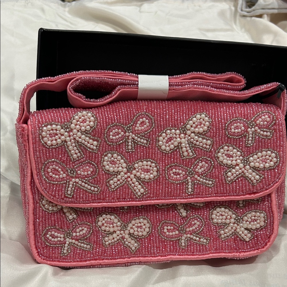 Rachel Zoe Pink Beaded Bow Shoulder Bag